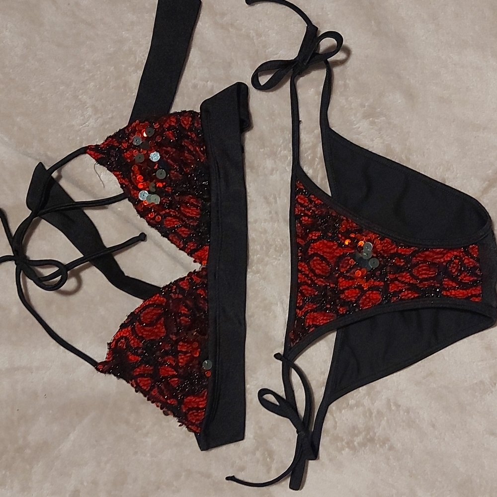 Fredrick's of Hollywood Red Sequined Bikini
